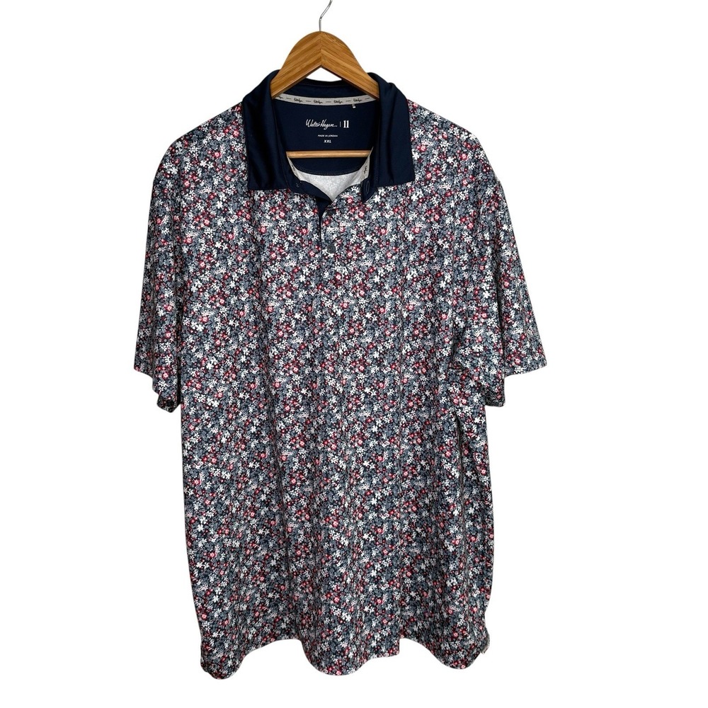 Walter Hagen Men's Polo Shirt XXL Blue Floral Golf Tennis Short Sleeve